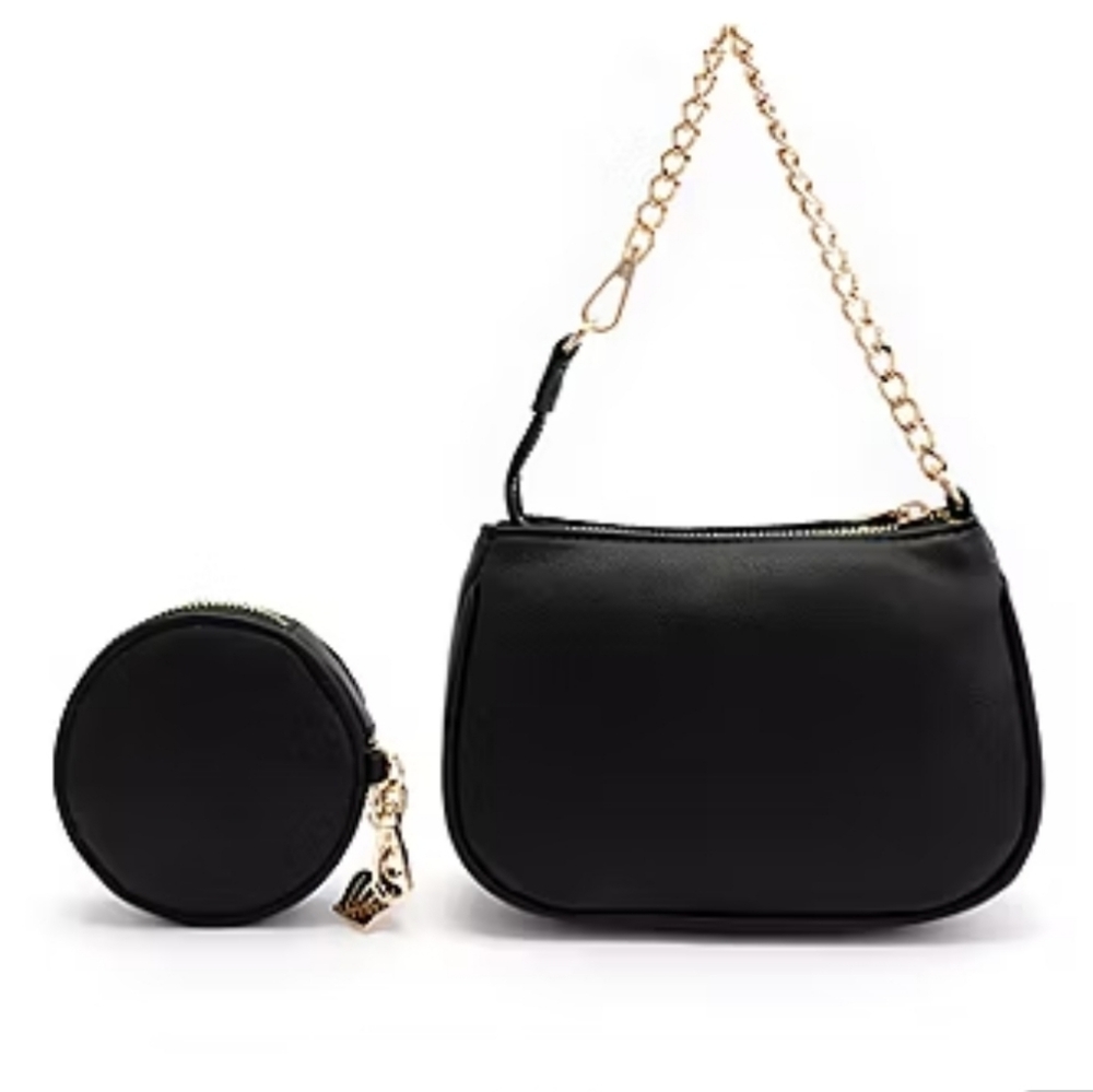Juicy Couture Black Velour Rhinestone Wristlet and Coin Pouch 2 Piece Set - Picture 2 of 7
